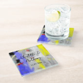 Hochzeit kreative Abstrakte Kunst Blau Glasuntersetzer (Schrägansicht)