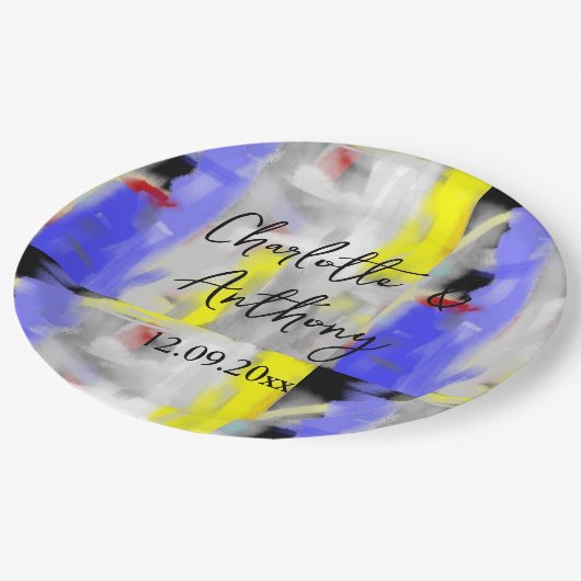 Hochzeit kreative Abstrakte Kunst Blau Pappteller (Schrägansicht)