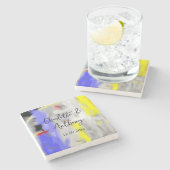 Hochzeit kreative Abstrakte Kunst Blau Steinuntersetzer (Seitenansicht)