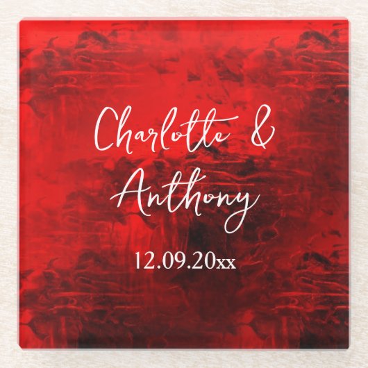 Hochzeit kreatives Abstraktes Kunstwerk Rot Glasuntersetzer (Vorderseite)