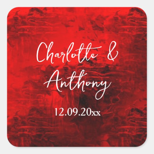 Hochzeit kreatives Abstraktes Kunstwerk Rot Quadratischer Aufkleber (Vorderseite)