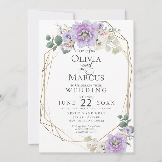 Hochzeit | Lavender Wasserfarbengeometrie Einladung (Vorderseite)