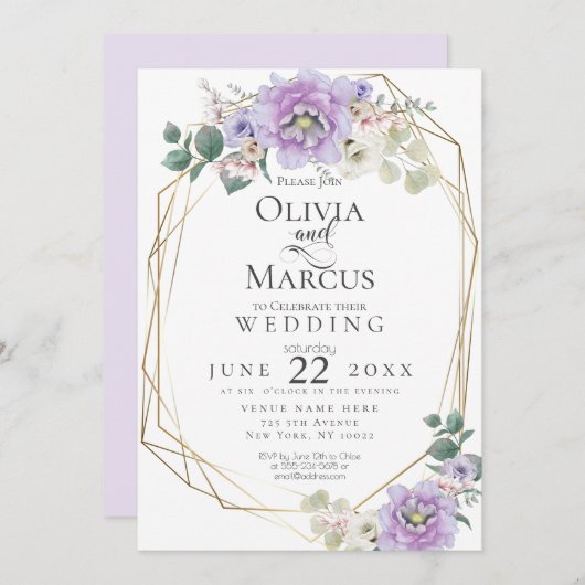 Hochzeit | Lavender Wasserfarbengeometrie Einladung (Vorne/Hinten)