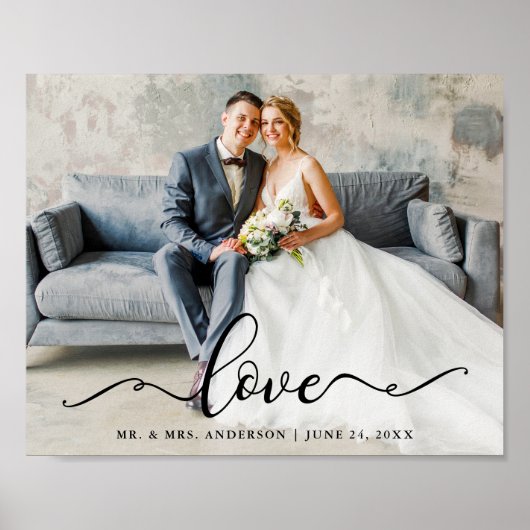 Hochzeit-Liebe Elegantes Script-Bride und Groom-Fo Poster (Vorne)