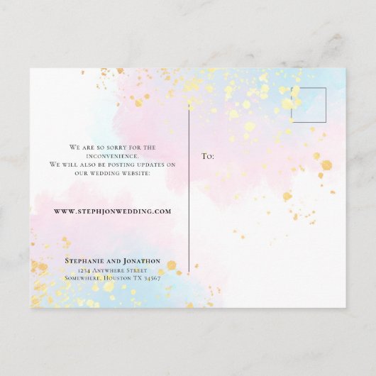 Hochzeit Liebe ist Patient Gerettet neues Datum Aq Ankündigungspostkarte (Rückseite)