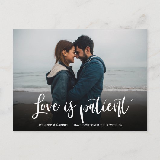 Hochzeit Liebe ist Patient Zurückgestellt einfache Ankündigungspostkarte (Vorderseite)