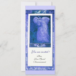 Hochzeit Liebe Pfau Monogramm ,blau weiß Einladung