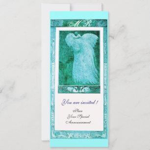 Hochzeit Liebe Pfau Monogramm, blau weiß Einladung