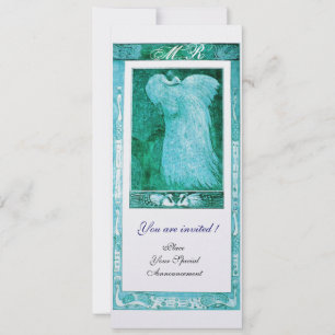 Hochzeit Liebe Pfau Monogramm Blau Weiße Perle Einladung