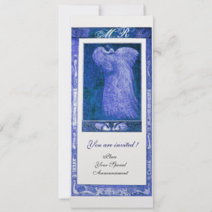 Hochzeit Liebe Pfau Monogramm Blau Weiße Perle Einladung