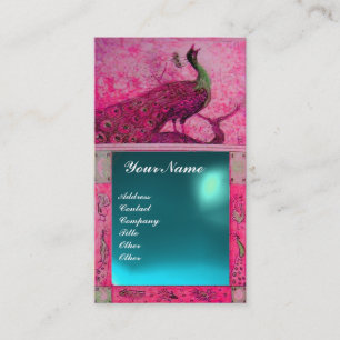 Hochzeit Liebe Pfau Monogramm rosa blau aquamarin Visitenkarte
