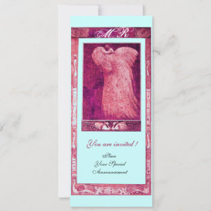 Hochzeit Liebe Pfau Monogramm ,rosa rot weiß blau Einladung