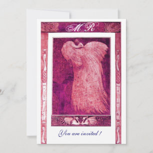 Hochzeit Liebe Pfau Monogramm ,rosa rot weiß Einladung