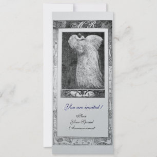 Hochzeit Liebe Pfau Monogramm ,Schwarz Weiß Silber Einladung