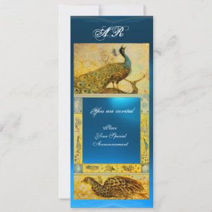 Hochzeit Liebe Pfauen Monogramm braun blau gelb Einladung