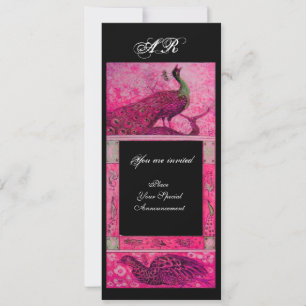 Hochzeit Liebe Pfauen Monogramm rosa fuchsiaschwar Einladung