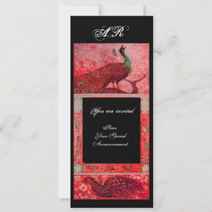 Hochzeit Liebe Pfauen Monogramm rot schwarz Einladung