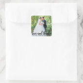 Hochzeit Liebe und Dank | Foto Danke, Blk Quadratischer Aufkleber (Tasche)