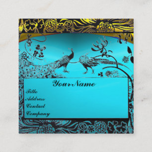 Hochzeit Liebesvögel Monogramm Gold Türkis Blau Quadratische Visitenkarte