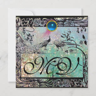 Hochzeit Liebesvögel Monogramm Schwarz Aqua Blau F Einladung