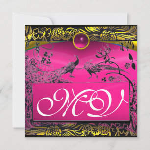 Hochzeit Liebesvögel Monogramm schwarz gelb rosa R Ankündigung