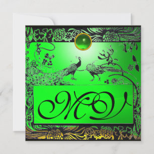Hochzeit Liebesvögel Monogramm schwarz gelb smarag Ankündigung