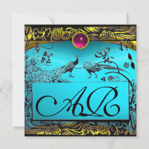 Hochzeit Liebesvögel Monogramm schwarz gelb türkis Ankündigung