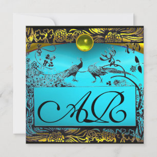 Hochzeit Liebesvögel Monogramm schwarz gelb türkis Ankündigung