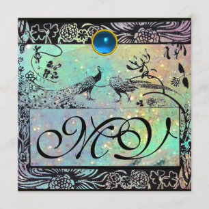 Hochzeit Liebesvögel Monogramm schwarz grün blau Ankündigung