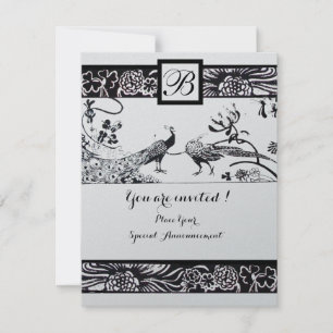 Hochzeit Liebesvögel Monogramm, Schwarz Metallisch Einladung
