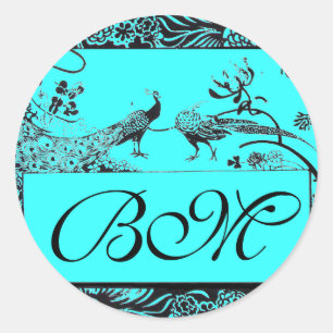 Hochzeit Liebesvögel Monogramm, schwarz und weiß b Runder Aufkleber