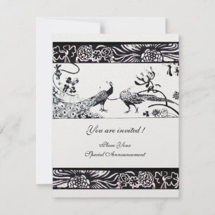 Hochzeit Liebesvögel, Schwarz Weiß Perlmutt-Metall Einladung