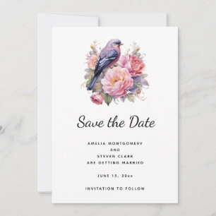 Hochzeit Liedvogel sitzt auf rosa Pfingstrosen Save The Date