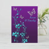 Hochzeit | Lila Aquamarines Silber, floral | Schme Einladung (Stehend Vorderseite)