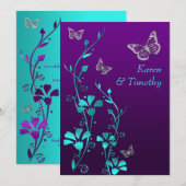 Hochzeit | Lila Aquamarines Silber, floral | Schme Einladung (Vorne/Hinten)