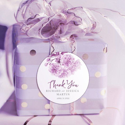 Hochzeit lila Blütenkunst Runder Aufkleber