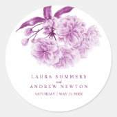 Hochzeit lila Blütenkunst Runder Aufkleber (Vorderseite)