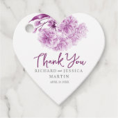 Hochzeit lila florale Aquarellfarbe danke Ihnen fü Geschenkanhänger (Vorderseite)