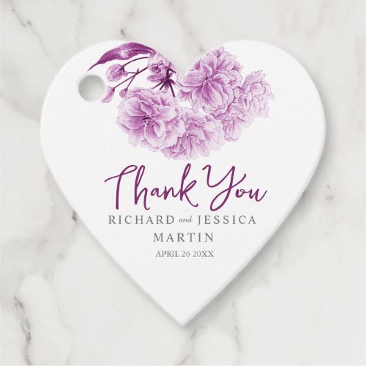 Hochzeit lila florale Aquarellfarbe danke Ihnen fü Geschenkanhänger (Vorderseite)