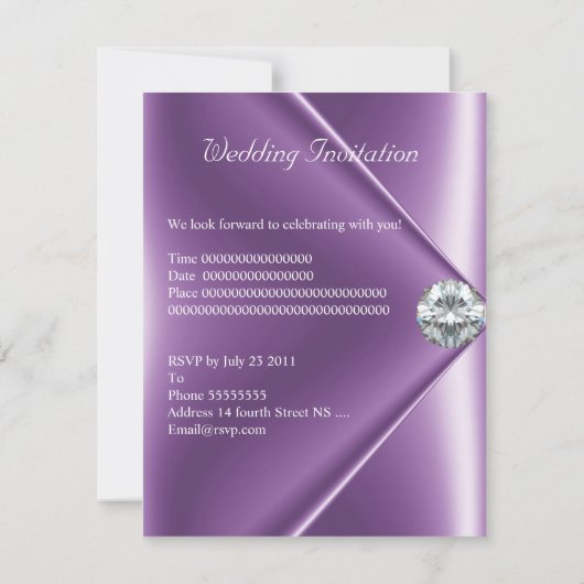 Hochzeit Lila Mauve Diamond Jewel Einladung (Rückseite)