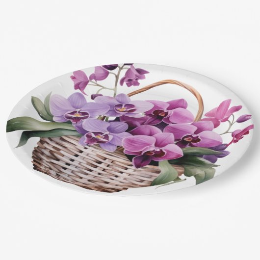 Hochzeit lila Orchideen Pappteller (Schrägansicht)