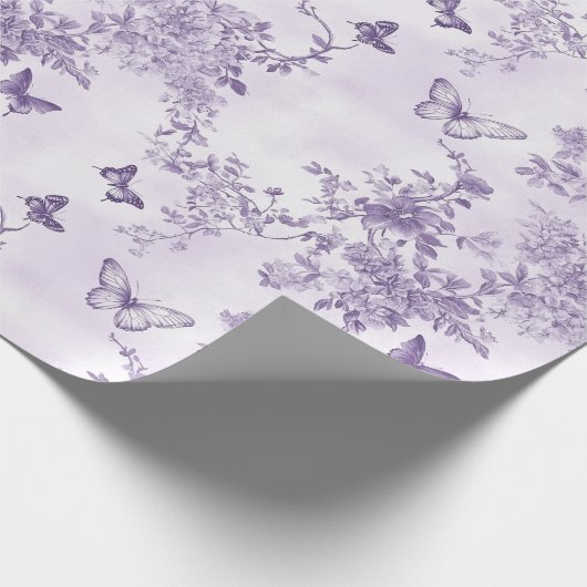 Hochzeit Lila Schmetterlinge im Lila Hintergrund Geschenkpapier (Ecke)