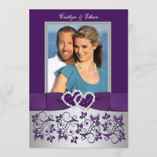 Hochzeit   Lila, Silber   Blumenstrauß, Herz   FOT Einladung