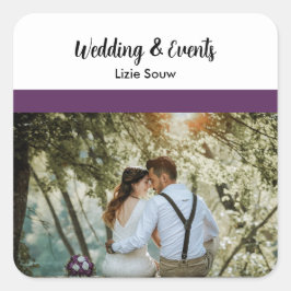 Hochzeit lila und weiß quadratischer aufkleber