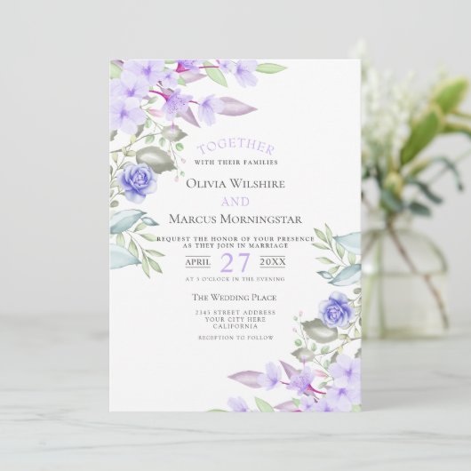 Hochzeit | Lilac und Pink Garden Blume Einladung (Stehend Vorderseite)