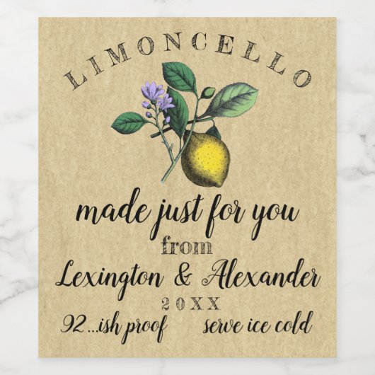 Hochzeit Limoncello Vintag Lemon Illustration | Weinetikett (Einzelnes Label)