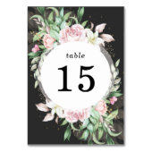 Hochzeit Luxus Schwarz-Rosa-Blüte Tischnummer (Rückseite)