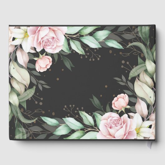 Hochzeit Luxus Schwarz Rosa Floral Gästebuch (Rückseite)