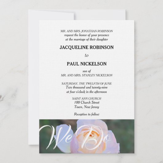 Hochzeit machen wir Monogramm Pastellrosa Rose Einladung (Vorderseite)