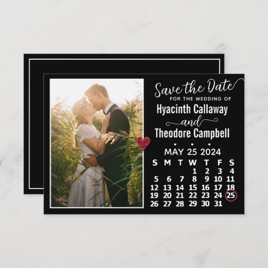 Hochzeit Mai 2024 Kalender Custom Foto Black Save The Date (Vorne/Hinten)